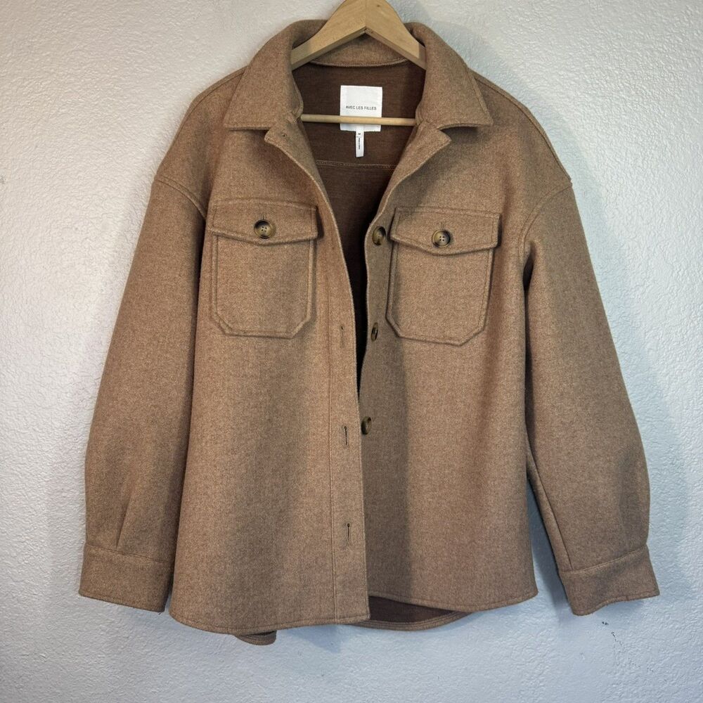 Avec Les Filles Shacket Brown Fleece Boyfriend Jacket Western Classic Women M